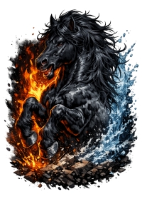 T-Shirt-Motiv-Black-Fire-Horse-Download-PNG-transparent
